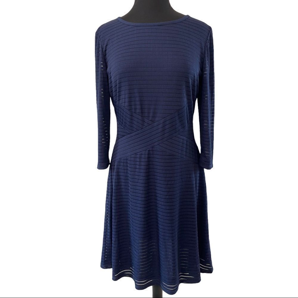 Saks Fifth Avenue Navy Tonal Striped Dress Sz L